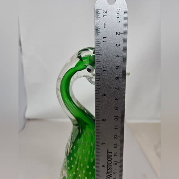 Murano Glass Duck Clear With Green & White Controlled Bubbled Get Quacked Ducky - Picture 13 of 14
